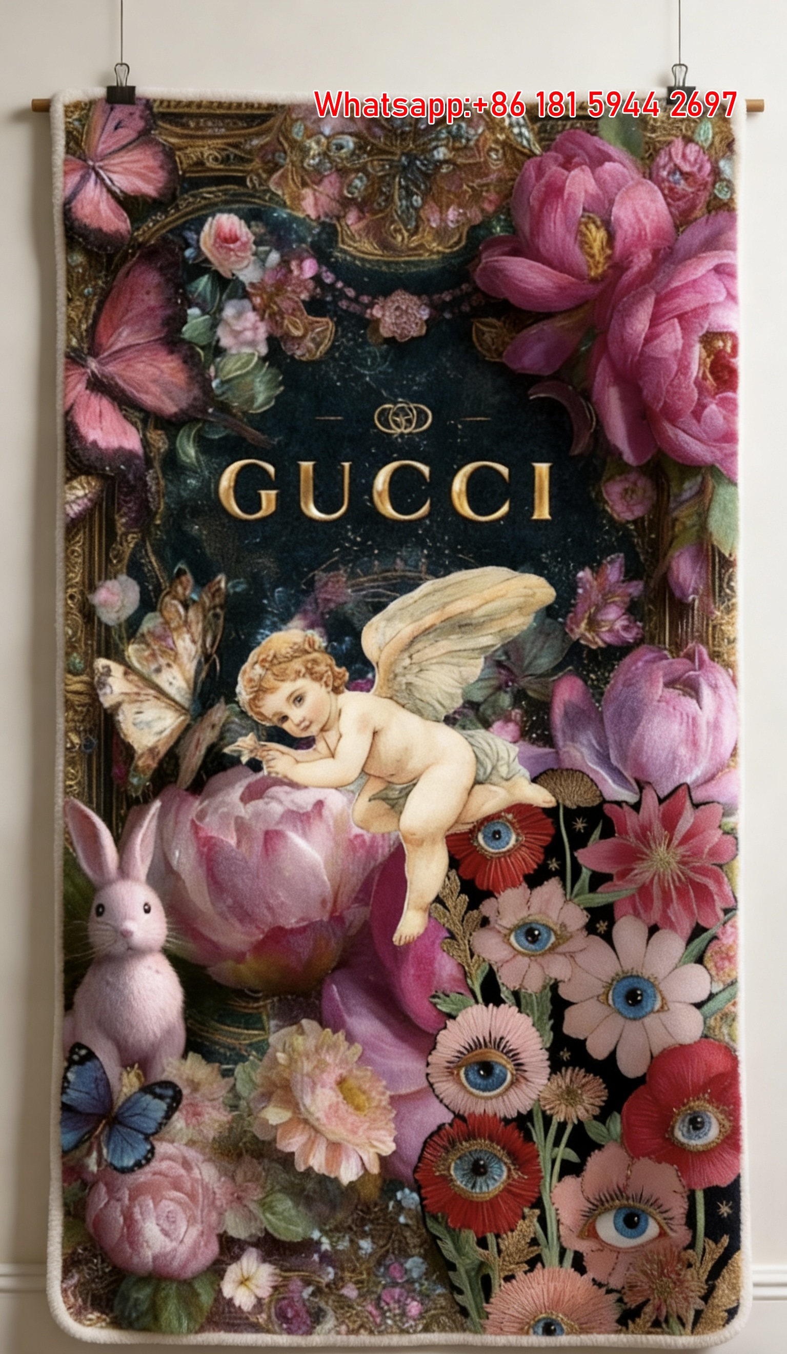 Gucci Baroque Dream Wall Blanket Cherub & Floral Gucci Throw Blankets IMG_2926